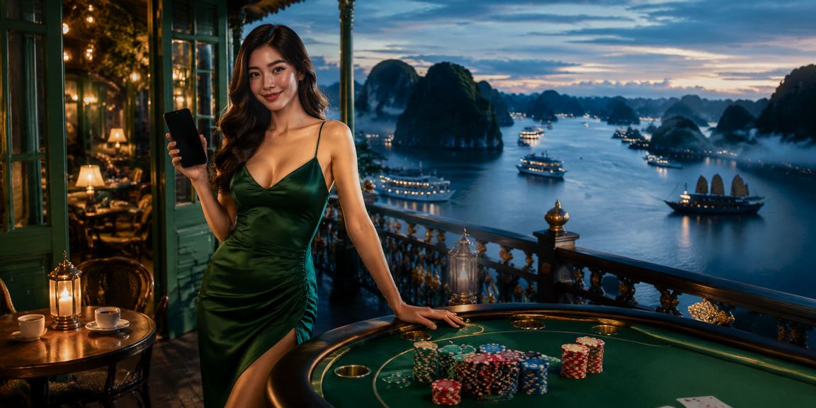 Người chơi card game tại Vịnh Hạ Long thư giãn với cà phê trong không khí bình yên